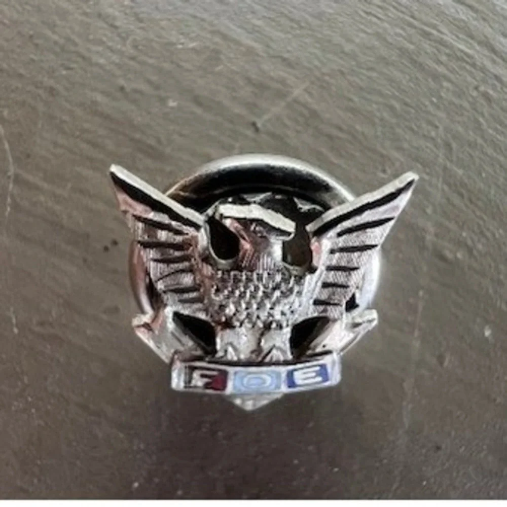 Fraternal Order of Eagles FOE Lapel Pin Silver Eagle Enamel Screwback Vintage
